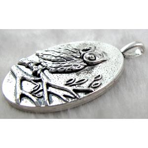 Tibetan Silver owl pendant, Lead free and nickel Free