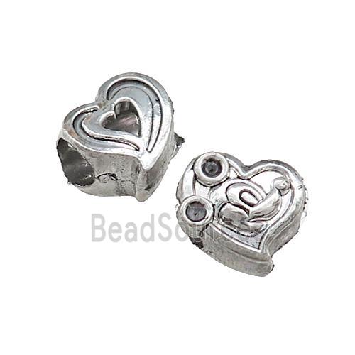 Tibetan Style Zinc Heart Beads Large Hole Antique Silver