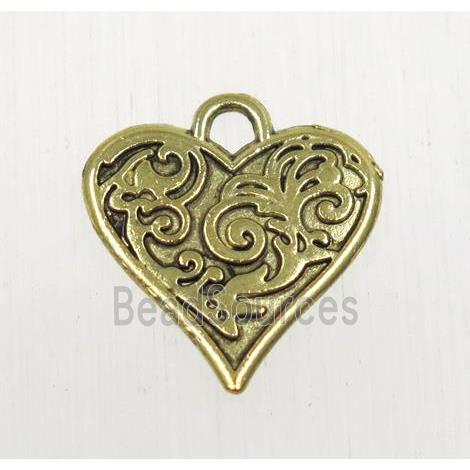 tibetan silver heart pendant, non-nickel, antique gold