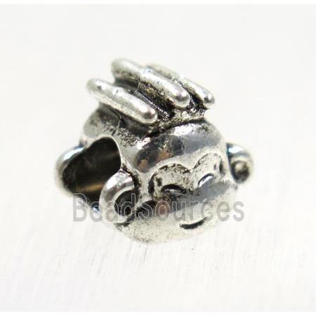 tibetan silver zinc monkey beads, large hole, non-nickel