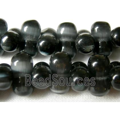 Cats eye beads, peanut, metallic grey