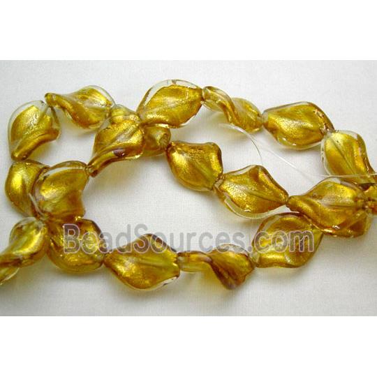 Golden Handmade Twist Silver Foil Glass Bead