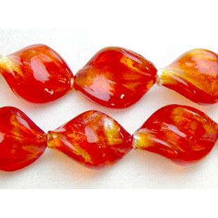 Red Handmade Twist Silver Foil Glass Bead