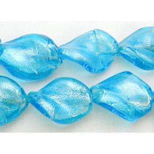 Aqua Handmade Twist Silver Foil Glass Bead