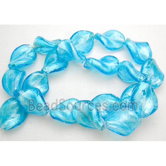 Aqua Handmade Twist Silver Foil Glass Bead