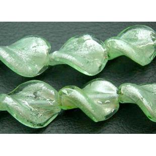 Light Green Handmade Twist Silver Foil Glass Bead