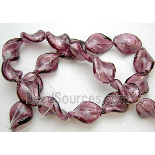 Purple Handmade Twist Silver Foil Glass Bead