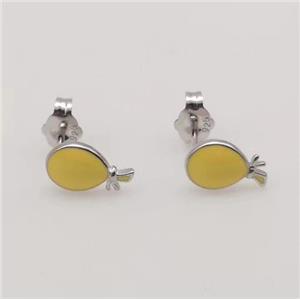 sterling silver balloon Earring studs, yellow enamel, approx 8-12mm