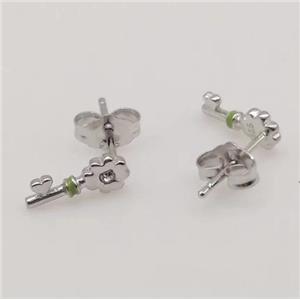 sterling silver Earring studs, key charm, enamel, approx 8-12mm