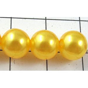 pearlized plastic beads, round, golden, 8mm dia, approx 1900pcs