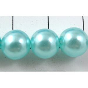 pearlized plastic beads, round, aqua, 8mm dia, approx 1900pcs