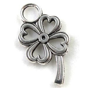 Tibetan Silver four-leaf clover pendant, Zn Alloy, 10x27mm