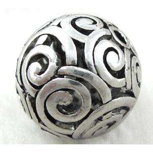 Hollow Tibetan Silver beads ball, lead free and nickel free, approx 25mm dia