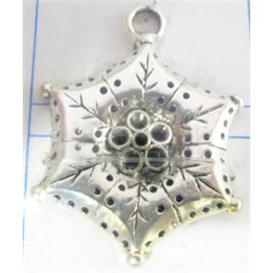 Tibetan Silver flower pendant, lead free and nickel free, 42x32mm