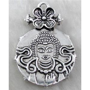 Tibetan Silver buddha pendant, lead free and nickel free, 30mm dia, 30x45mm