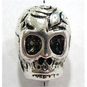 skull charm, tibetan silver beads, non-nickel, 10x12mm, 4.5mm hole