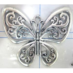 Tibetan Silver pendants, Lead free and nickel Free, butterfly, 60x50mm