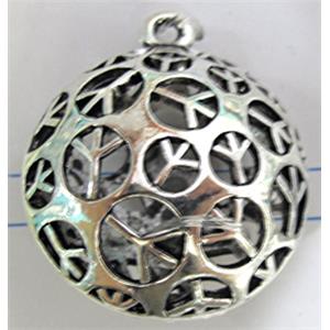 Hollow Tibetan Silver pendant, lead free and nickel free, 25mm dia