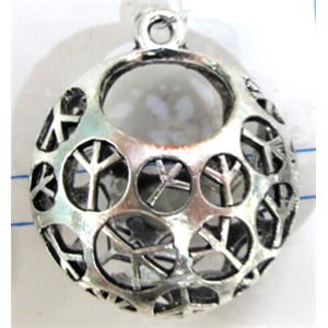 Hollow Tibetan Silver pendant, lead free and nickel free, 25mm dia