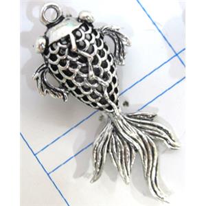 Hollow Tibetan Silver zinc fish pendant, lead free and nickel free, 43x20mm