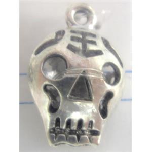 Hollow Tibetan Silver skull pendant, lead free and nickel free, 23x15mm