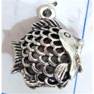 Hollow Tibetan Silver zinc fish pendant, lead free and nickel free, 17x15mm