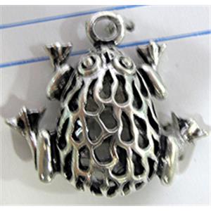 Hollow Tibetan Silver frog pendant, lead free and nickel free, 25x23mm