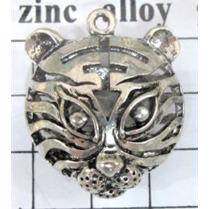 Hollow Tibetan Silver tiger pendant, lead free and nickel free, 32x26mm