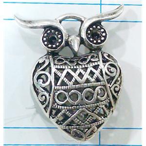 Hollow Tibetan Silver owl pendant, lead free and nickel free, 31x36mm