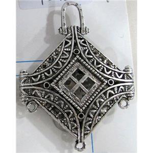 Hollow Tibetan Silver pendant, lead free and nickel free, 40x42mm