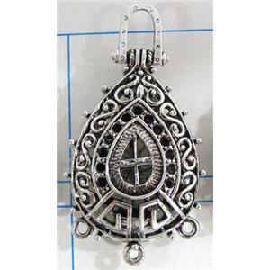 Hollow Tibetan Silver pendant, lead free and nickel free, 25x40mm