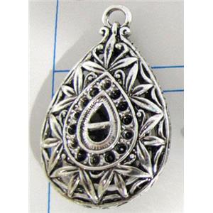 Hollow Tibetan Silver pendant, lead free and nickel free, 26x37mm