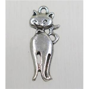 tibetan silver cat pendant, non-nickel, approx 9.5x23mm