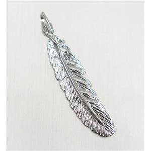 tibetan silver feather pendants, non-nickel, approx 8.5x37mm