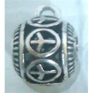 hollow, round tibetan silver hanger bead, lead free and nickel free, approx 9mm ball, 4mm hole