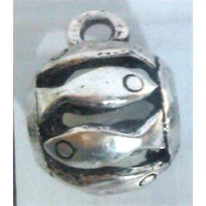 hollow, round tibetan silver hanger bead, lead free and nickel free, approx 9mm ball, 4mm hole