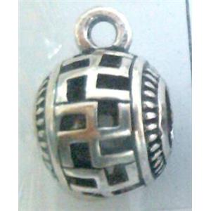 hollow, round tibetan silver hanger bead, lead free and nickel free, approx 9mm ball, 4mm hole