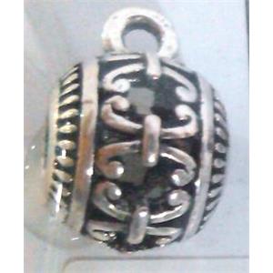 hollow, round tibetan silver hanger bead, lead free and nickel free, approx 9mm ball, 4mm hole