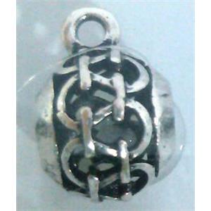 hollow, round tibetan silver hanger bead, lead free and nickel free, approx 11mm ball, 5mm hole