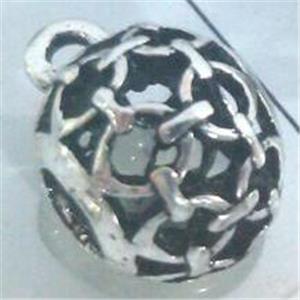 hollow, round tibetan silver hanger bead, lead free and nickel free, approx 9mm ball, 4mm hole