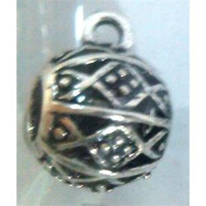 hollow, round tibetan silver hanger bead, lead free and nickel free, approx 15mm ball, 7mm hole