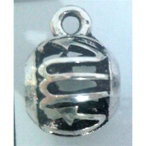 hollow, round tibetan silver hanger bead, lead free and nickel free, approx 9mm ball, 4mm hole