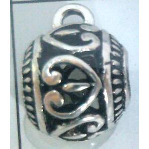 hollow, round tibetan silver hanger bead, lead free and nickel free, approx 9mm ball, 4mm hole