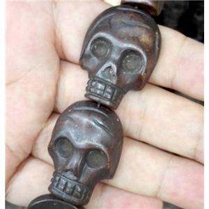 antique cattle bone beads, skull, approx 23x32mm