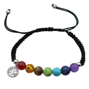 Gemstone Chakra Bracelet, adjustable, approx 8mm dia