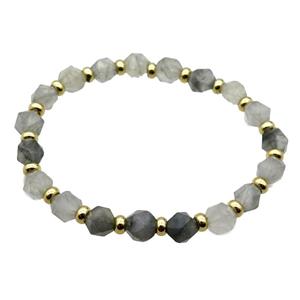 gray Cloudy Quartz Bracelet, stretchy, approx 8mm dia