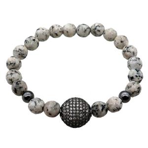 black Dalmatian Jasper Bracelet, stretchy, approx 8mm dia