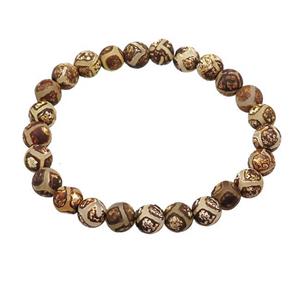 stretchy Tibetan Agate bracelet football round, approx 8mm dia