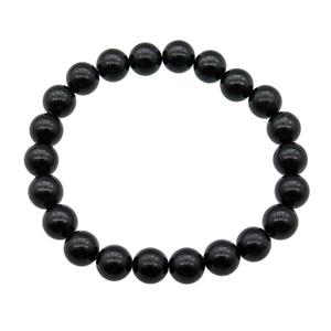 Natural Black Tourmaline Bracelet Stretchy Round, approx 8mm dia