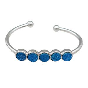 Copper Bangle Pave Blue Quartz Druzy Platinum Plated, approx 8mm, 50-60mm dia